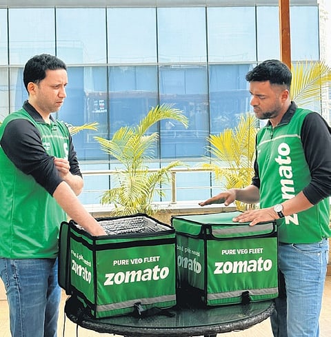 Zomato’s pure-veg fleet will deliver food in green boxes.