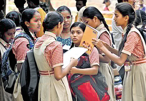 Students appear for the first SSLC exams in Bengaluru.