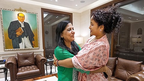 Former Jharkhand chief minister Hemant Soren's wife Kalpana Soren meets Delhi Chief Minister Arvind Kejriwal's wife Sunita Kejriwal, in New Delhi.