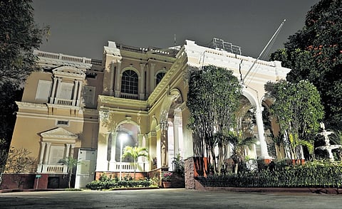 A nighttime view of the Paigah Palace in Begumpet.