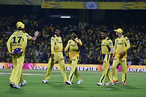 CSK's R Jadeja celebrates a wicket against KKR on Monday, April 8, 2024. 