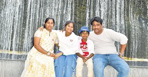 Sandeep Kumar along with wife Rajeswari and children, Harshi and Sahasra.