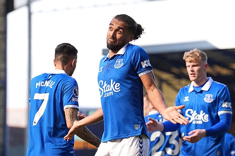 Everton's Dominic Calvert-Lewin, centre, celebrates scoring his side's goal during the English Premier League match against Burnley (Photo | AP)