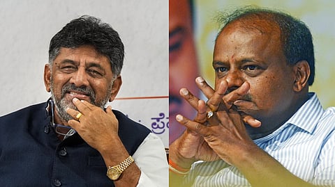 Karnataka Deputy Chief Minister D K Shivakumar (L),  JD(S) leader and former Chief Minister H D Kumaraswamy 