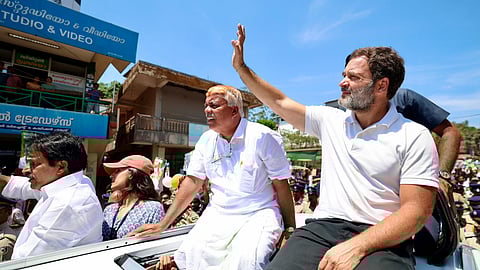 Congress leader Rahul Gandhi speaks during an election campaign road show for the Lok Sabha polls in Kerala