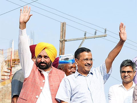 Punjab Chief Minister Bhagwant Mann with his Delhi counterpart Arvind Kejriwal. 