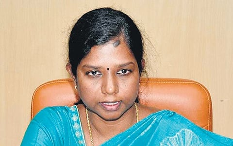 Nilgiris district collector and returning officer M Aruna talking to reporters on Sunday 