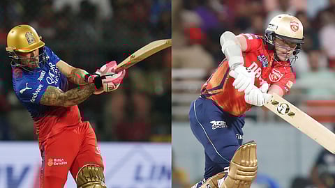 Royal Challengers Bengaluru skipper Faf Du Plessis (L) and Punjab Kings captain Sam Curran 