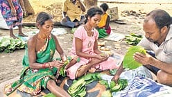 Tribals of Boipariguda sorting Kendu leaves