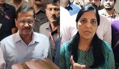 wife Sunita Kejriwal speaks to the media after Rouse Avenue Court