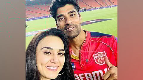 Punjab Kings co-owner Preity Zinta with Shashank Singh.