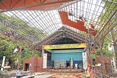Renovation work in progress at Changampuzha Park. 