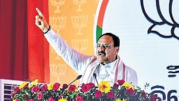 BJP president JP Nadda addressing a public meeting in Berhampur
