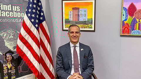 US Ambassador to India Eric Garcetti during an interview with PTI at the American Center, in New Delhi, Friday, April 26, 2024.