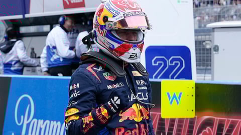 Red Bull driver Max Verstappen of the Netherlands gestures after the qualifying session at the Suzuka Circuit in Suzuka, central Japan, Saturday, April 6, 2024, ahead of Sunday's Japanese Formula One Grand Prix.