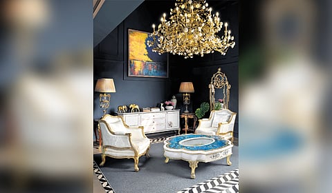 One of the most complex pieces in the collection, Kathuria says, was the bedazzling chandelier, which required acute attention to detail, given its elaborate design of cascading leaves and flowers in brass.