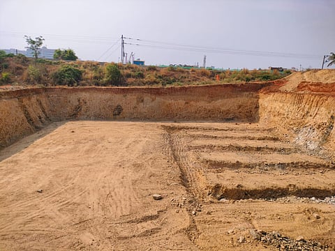 Excavation work done by the BDA in connection with the Road Under Bridge at Challaghatta. The Bengaluru-Mysuru railway line is seen in the backdrop. Construction can begin only after BDA deposits the charges to be paid to Railways. 