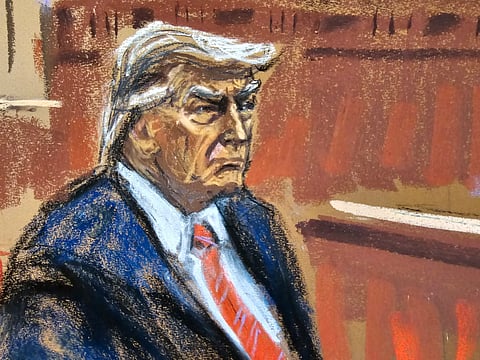 Former President Donald Trump sits inside Manhattan Criminal Court, Thursday, May 2, 2024.