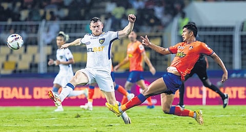 Action from the match between Chennaiyin FC & FC Goa on Saturday