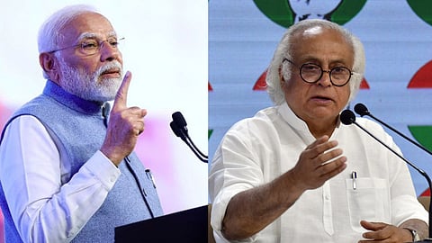 Prime Minister Narendra Modi (L),Congress general secretary Jairam Ramesh(R) 