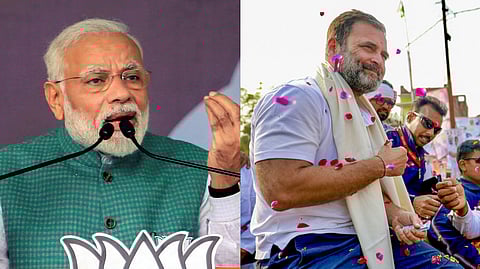 Prime Minister Narendra Modi (L), Congress leader Rahul Gandhi during Nyay yatra.