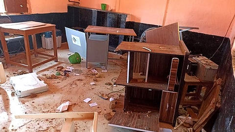 A polling booth was vandalised in Indiganatta village in Hanur taluk of Chamarajanagar district on Friday.