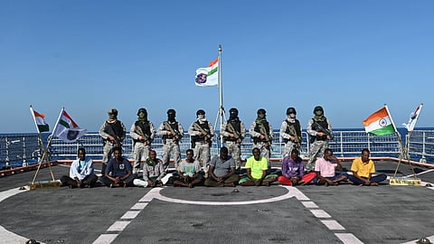 All nine pirates involved in piracy were apprehended for further transit to India.