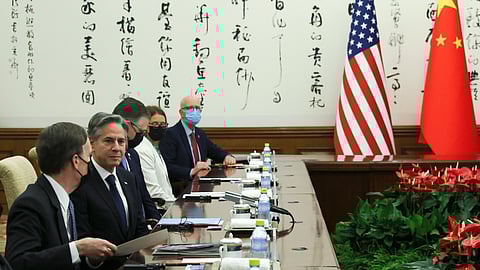 US Secretary of State Antony Blinken, second left, is pictured at the Diaoyutai State Guesthouse in Beijing, China, June 19, 2023