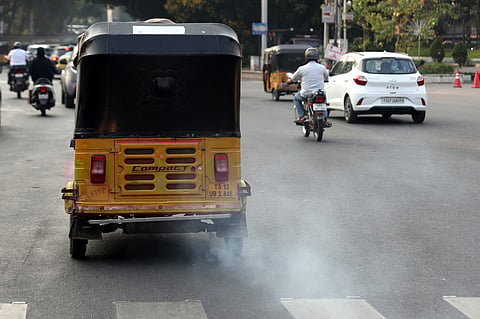 Autos emitting smoke in Hyderabad.