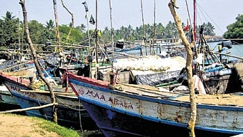 Mechanised vessels lying idle due to fishing ban imposed from Monday.