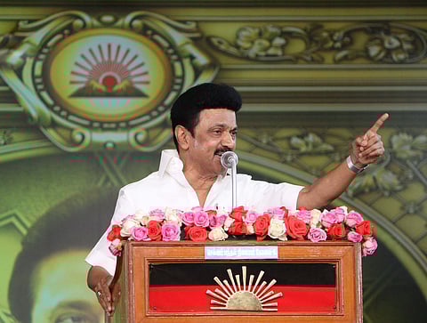 (L) PM Narendra Modi holds a roadshow in T Nagar, Chennai; (R) Tamil Nadu CM MK Stalin and Congress leader Rahul Gandhi pose at the INDIA bloc rally in Coimbatore.