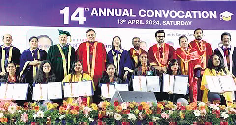 As many as 80 gold medallists and 100 PhD scholars received degrees in person during the 14th annual convocation of the Vels Institute at Velan Arangam
