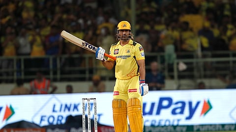 MS Dhoni stands in his crease during the Indian Premier League cricket match between Delhi Capitals and Chennai Super Kings in Visakhapatnam.
