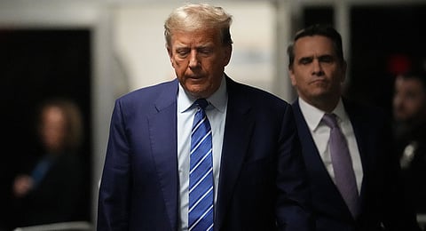 Former President Donald Trump arrives at Manhattan criminal court, Tuesday, April 16, 2024, in New York.