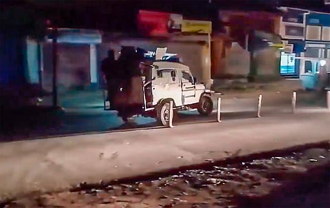 Security personnel deployed after a labourer from Bihar was shot dead by terrorists, in Anantnag district, Wednesday, April 17, 2024.