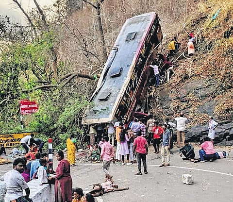The bus veered out of control, careening off the road from the perilous 13th hairpin bend before flipping over on to the 11th bend on Tuesday