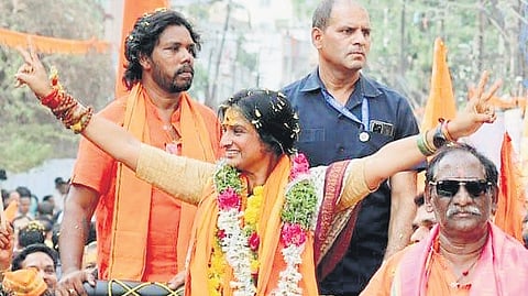 Latha, a debutant in politics, is contesting against AIMIM president Asaduddin Owaisi.