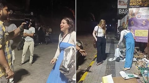 Zara Michele Shilansky tearing down pro-Palestine posters in Fort Kochi