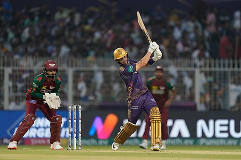 Kolkata Knight Riders' Phil Salt bats during the Indian Premier League cricket match between Kolkata Knight Riders and Lucknow Super Giants in Kolkata, India, Sunday, April 14, 2024. 