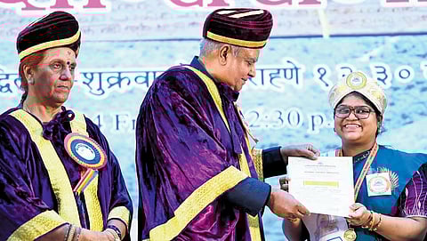 Vice-President Jagdeep Dhankhar at the third National Sanskrit University convocation in Tirupati on Friday 