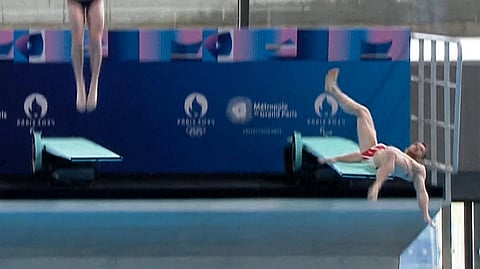 French diver Alexis Jandard fell while diving during a demonstration in front of President Emmanuel Macron in early April, 2024.