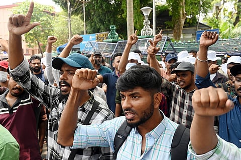 PSC rank holders in the Civil Police Officers rank list protesting in the capital city protesting against being denied a job,