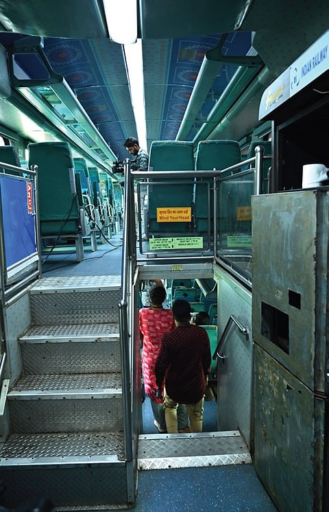 The inside view of Kerala's first double-decker train, Uday Express.