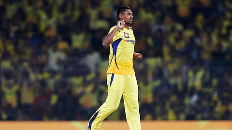 Chennai Super Kings' Mustafizur Rahman celebrates the wicket of Royal Challengers Bengaluru's Rajat Patidar during the Indian Premier League cricket tournament match between Chennai Super Kings and Royal Challengers Bengaluru in Chennai, India, Friday, March 22, 2024.