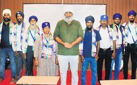 The Bahujan Dravida Party (BDP) candidates along with 
their party founder Jeevan Singh in Thoothukudi 