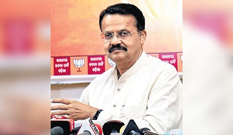 Bhartruhari Mahtab addressing the media at state party office