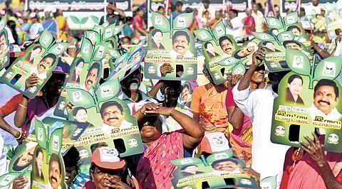 Crowd gathered for Edappadi K Palaniswami’s campaign meeting in Tiruchy