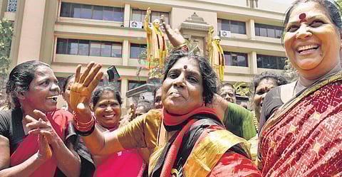 DMK workers celebrating at party headquarters in Chennai ahead of Lok Sabha results in 2019. File photo