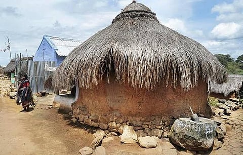 A mud house in Malliamman Durgham village in the Kadambur hills