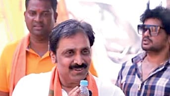 BJP candidate Priyadarshi Mishra on his campaign trail in Bhubaneswar